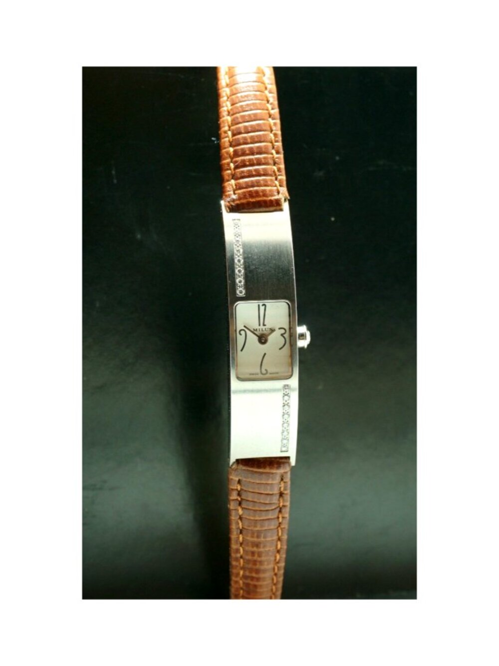 MILUS Eridana Diamond Watch 16 Diamonds 0.09ct Brown Leather – Swiss Luxury